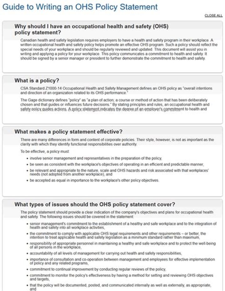 What is an OHS policy statement?